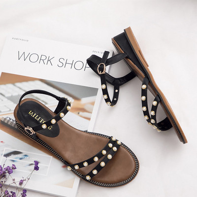 Öko bőrből készült női alkalmi szandál gyöngy díszítéssel három színben