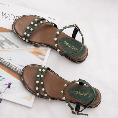 Öko bőrből készült női alkalmi szandál gyöngy díszítéssel három színben