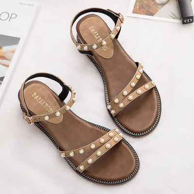 Öko bőrből készült női alkalmi szandál gyöngy díszítéssel három színben