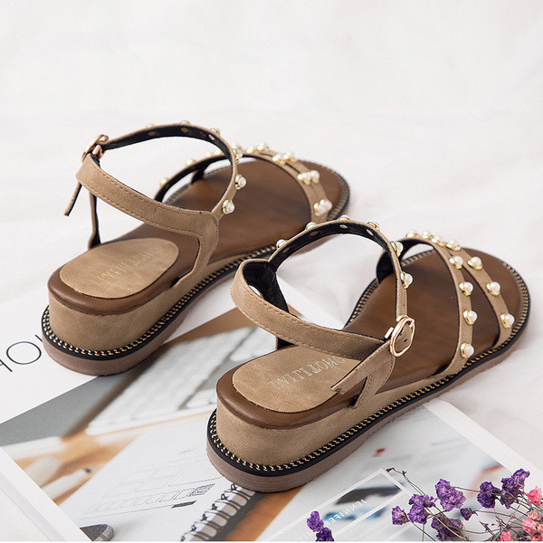 Öko bőrből készült női alkalmi szandál gyöngy díszítéssel három színben