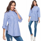 Cămașă casual de damă cu dungi în albastru