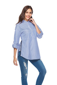 Cămașă casual de damă cu dungi în albastru
