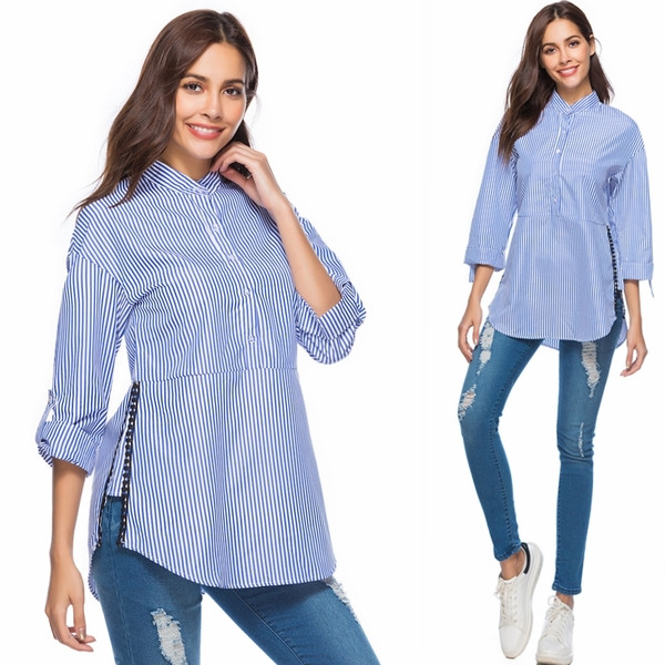 Cămașă casual de damă cu dungi în albastru