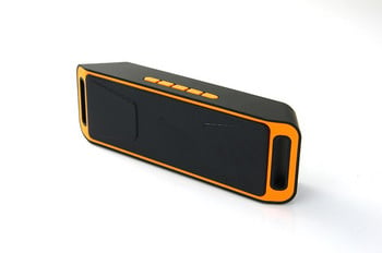 Преносима bluetooth колонка A2DP с AUX и USB порт и слот за TF/SD card в черен цвят оранжево