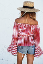 Stílusos női kockás ing lótusz ujjal