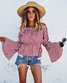 Stílusos női kockás ing lótusz ujjal