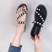Μοντέρνες γυναικείες παντόφλες με μαργαριτάρια σε δύο χρώματα
