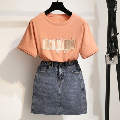 Μοντέρνο γυναικείο σετ T-shirt + φούστα σε τρία χρώματα