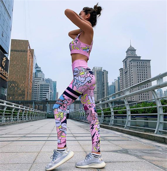 Modern női sport szett két részből színes nyomattal