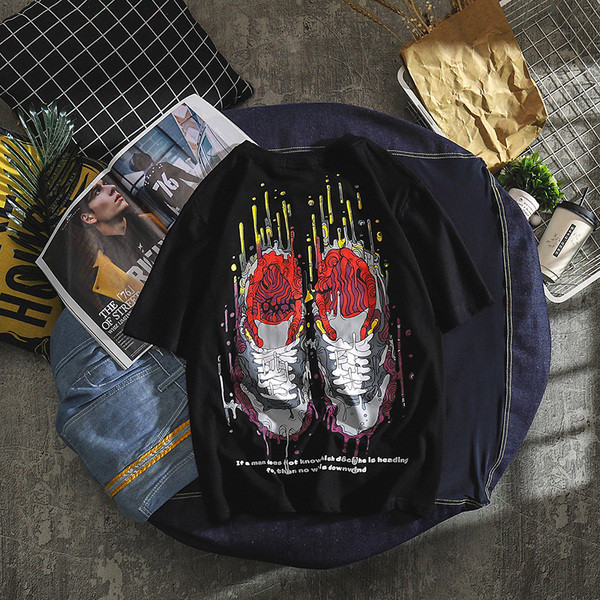 Modern férfi póló három színben feliratokkal és rátéttel