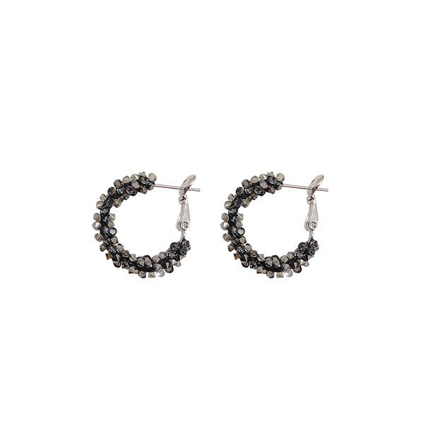 Дамски обеци с камъни в сребрист и черен цвят