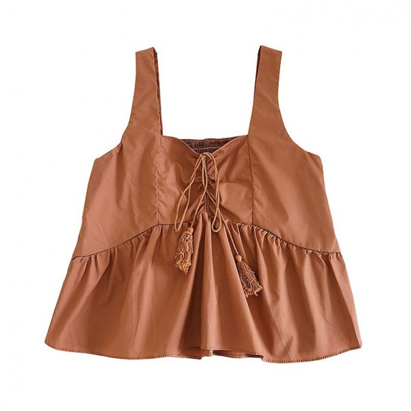 Modern női felső, bojttal és vastag pántokkal