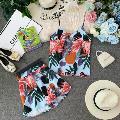 Set elegant pentru femei, cu bretele subțiri și motiv floral