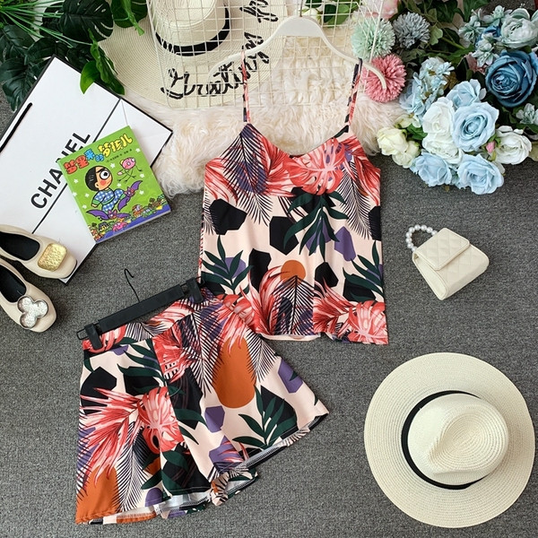 Set elegant pentru femei, cu bretele subțiri și motiv floral