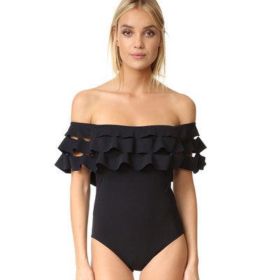 NOU Costum de baie complet elegant pentru femei în negru și roșu
