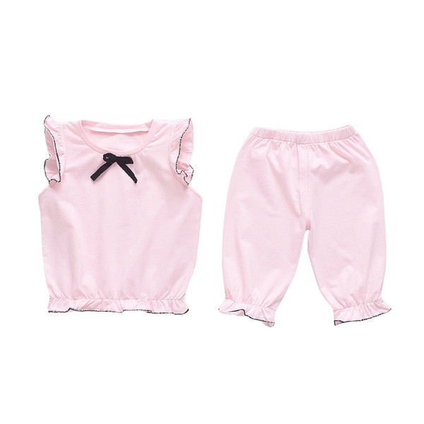 Gyerek pizsama lányoknak fehér és rózsaszín színben, szalaggal