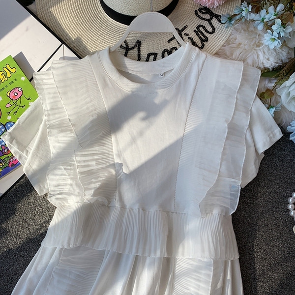 Modern női blúz O-nyakkal, fehér színben