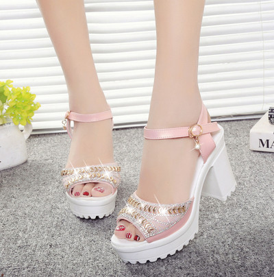 Sandale de damă elegante cu toc cu pietre în trei culori