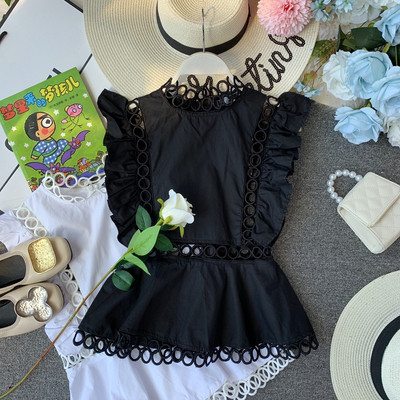 Modern női felső, fekete-fehér, hímzéssel