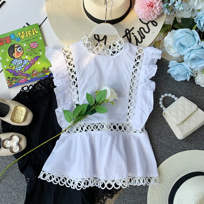 Modern női felső, fekete-fehér, hímzéssel