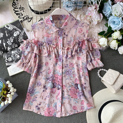 Modern női ing virágos motívummal és gombokkal több színben