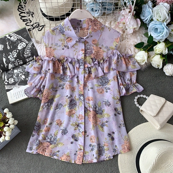 Modern női ing virágos motívummal és gombokkal több színben