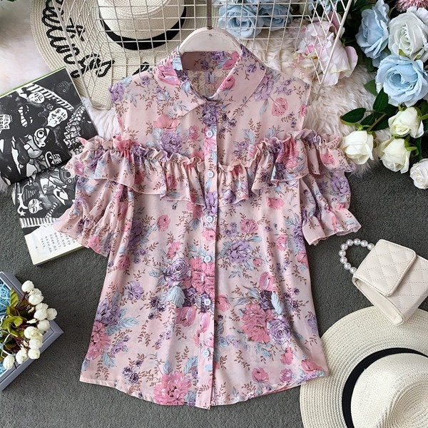 Modern női ing virágos motívummal és gombokkal több színben