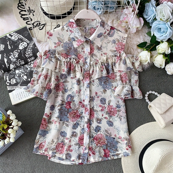 Modern női ing virágos motívummal és gombokkal több színben