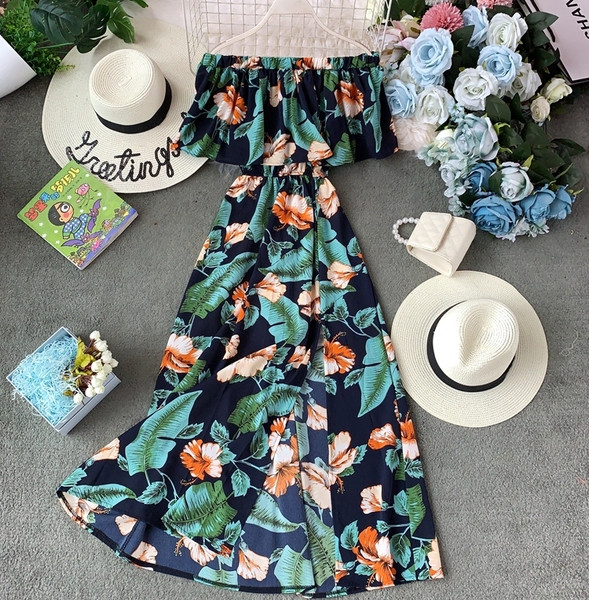 Modern női ruha virágmotívummal, különböző színekben