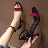 Стилни дамски сандали на висок ток с катарама в три цвята 