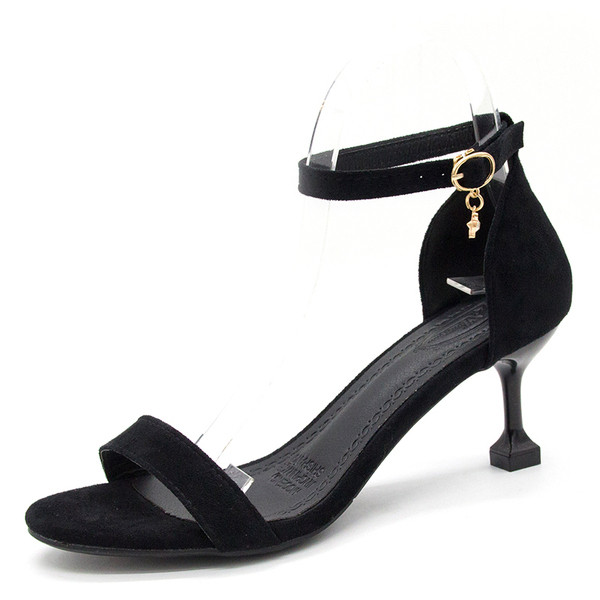 Стилни дамски сандали на висок ток с катарама в три цвята 