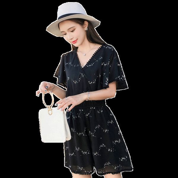 Stílusos női jumpsuit V-nyakkal, fekete és rózsaszín színben