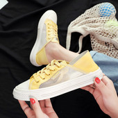 Καθημερινά γυναικεία πάνινα παπούτσια σε κίτρινο και λευκό χρώμα