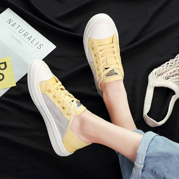 Καθημερινά γυναικεία πάνινα παπούτσια  σε κίτρινο και λευκό χρώμα