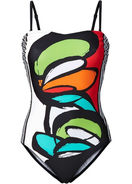 Дамски цял бански костюм с цветна апликация 