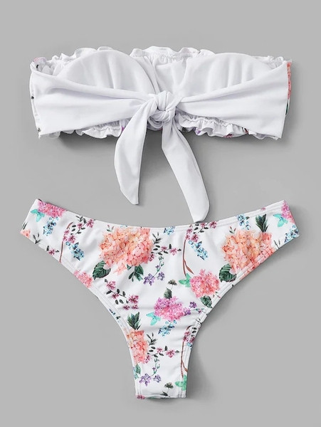Γυναικείο μαγιό σε λευκό χρώμα με floral πριντ