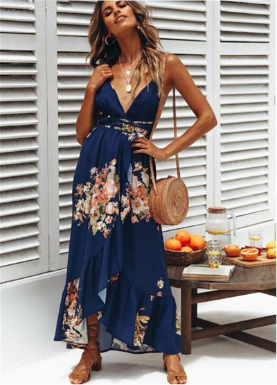 Μοντέρνο γυναικείο φόρεμα με λεπτό λουράκι και σχισμή σε τέσσερα χρώματα