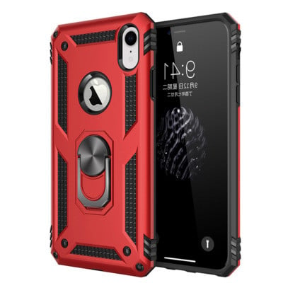 Удароустойчив калъф за телефон с метален ринг за iPhone X и XS в червен цвят