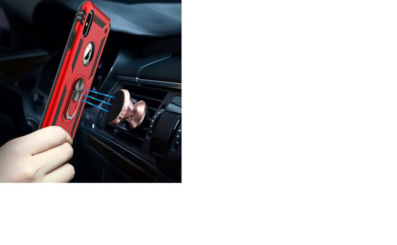 Удароустойчив калъф за телефон с метален ринг за iPhone X и XS в червен цвят