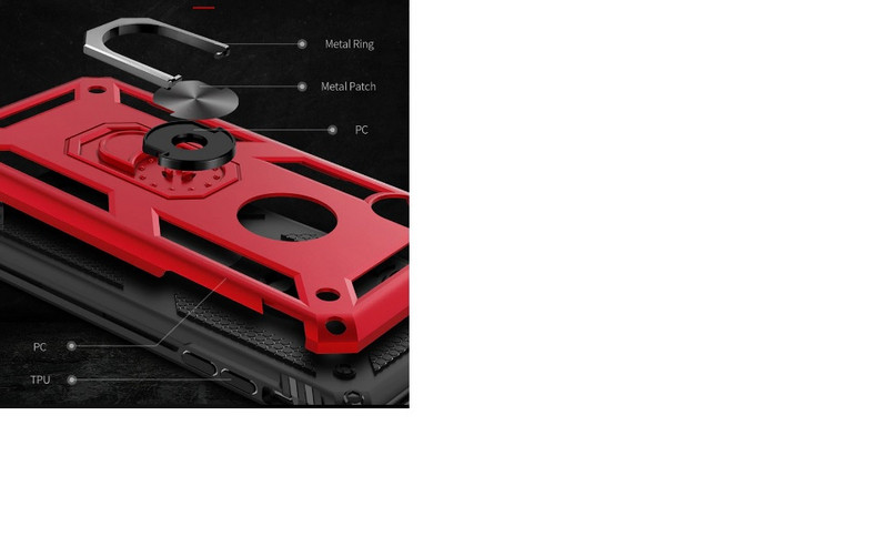 Удароустойчив калъф за телефон с метален ринг за iPhone X и XS в червен цвят