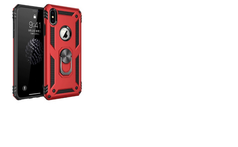 Удароустойчив калъф за телефон с метален ринг за iPhone X и XS в червен цвят