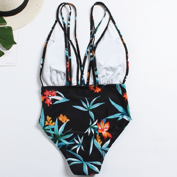 Costum de baie complet elegant pentru femei, cu decolteu în V adânc și model floral