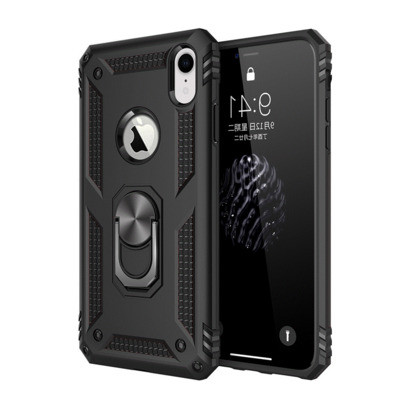 Удароустойчив калъф за телефон с метален ринг за iPhone XS Max в черен цвят