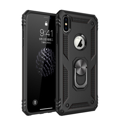 Удароустойчив калъф за телефон с метален ринг за iPhone XS Max в черен цвят