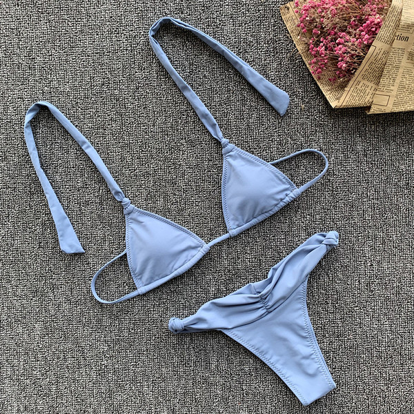 Costum de baie modern din două piese în albastru și galben