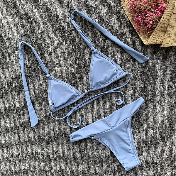 Costum de baie modern din două piese în albastru și galben