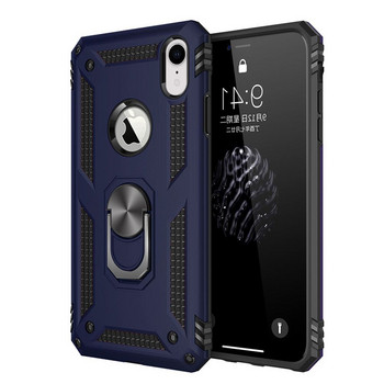 Удароустойчив калъф за телефон с метален ринг за iPhone XS Max в син цвят