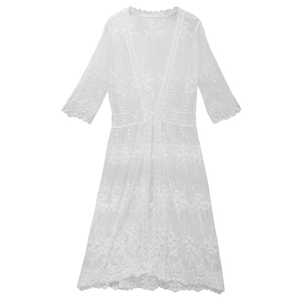 Κομψό γυναικείο παρεό με μακριά μανίκια και δαντέλα