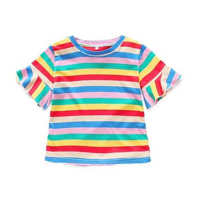 Детска раирана тениска с О-образно деколте за момичета
