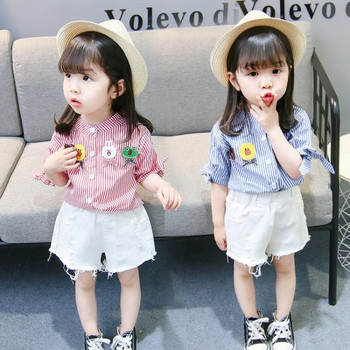 Модерна детска риза за момичета в бял и червен цвят 
